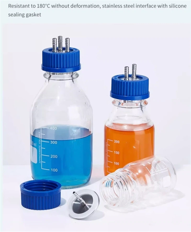 High Quality Chemistry Laboratory Glassware Equipment 1000ml Feed Refill Bottle Reactor Bottle Double Cap Fermentation